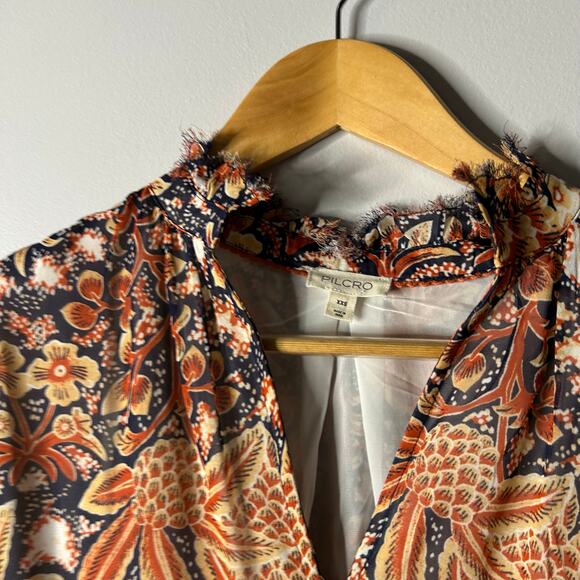 Pilcro Anthropologie Button Down Blouse Women’s XXS Bohemian Whimsical Orange - Picture 9 of 10